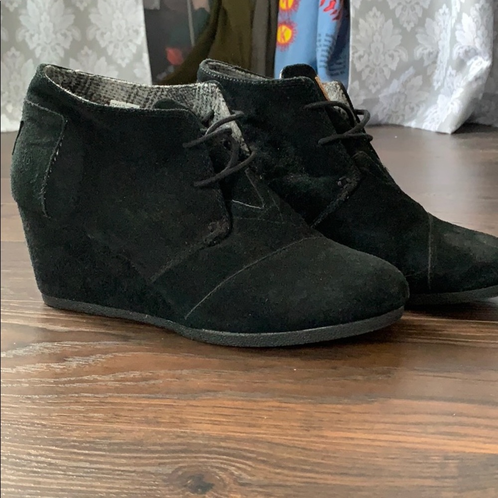 Black Suede TOMS wedges